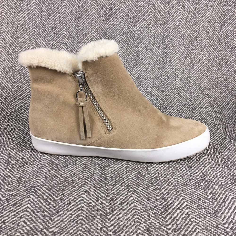 Rebecca Minkoff Tan Suede Faux Fur Lined Sneaker Ankle Boots Size 8.5M
